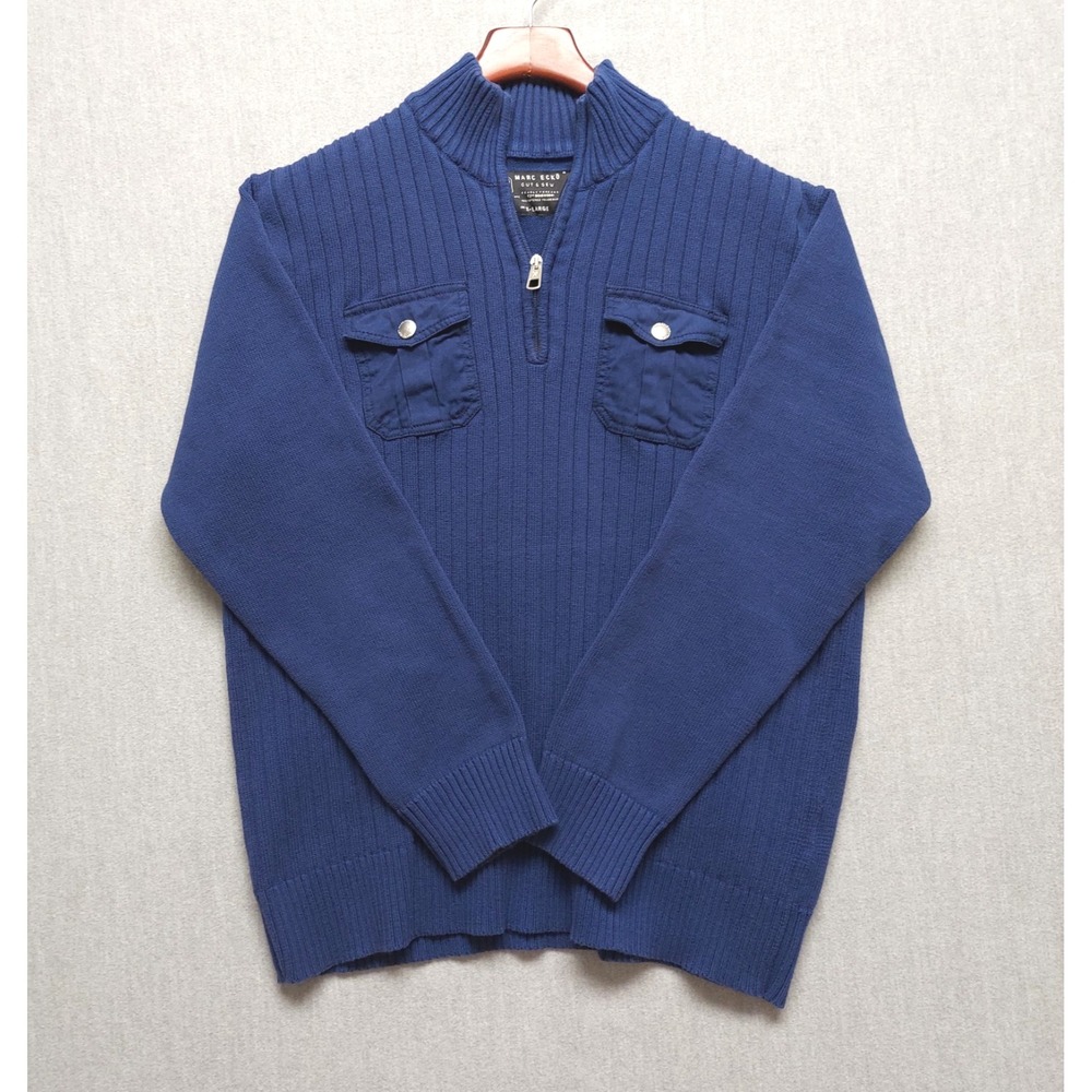 Marc Ecko Sweater Mens XL Blue Half Zip Ribbed Utility Pockets Streetwear Casual